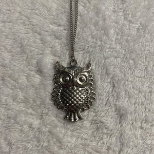 Long Owl Silver Tone Necklace
